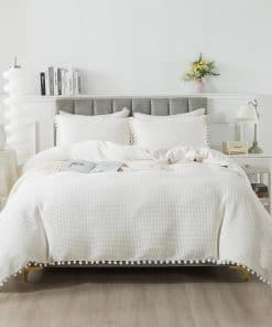 Set de Funda de Edredón Queen Blanco de Algodón Boho con