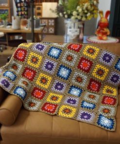 Manta de Ganchillo Hecha a Mano Estilo Cuadrados Abuelita