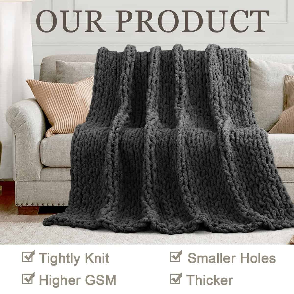 Manta de Lana Gruesa Tejida a Mano de 50"X 60", 100% Hecha - Imagen 5