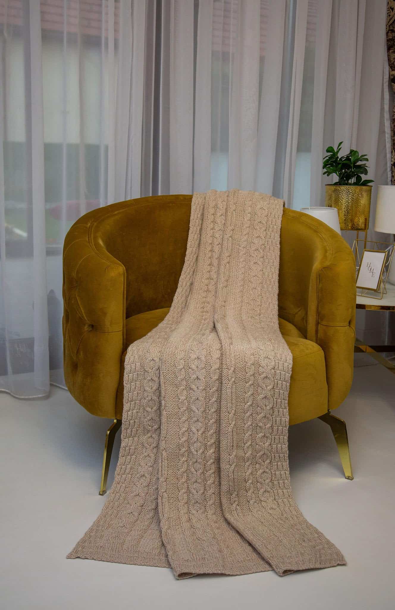 Manta de Punto de Cable de Pescador ARAN ISLE 100% Lana