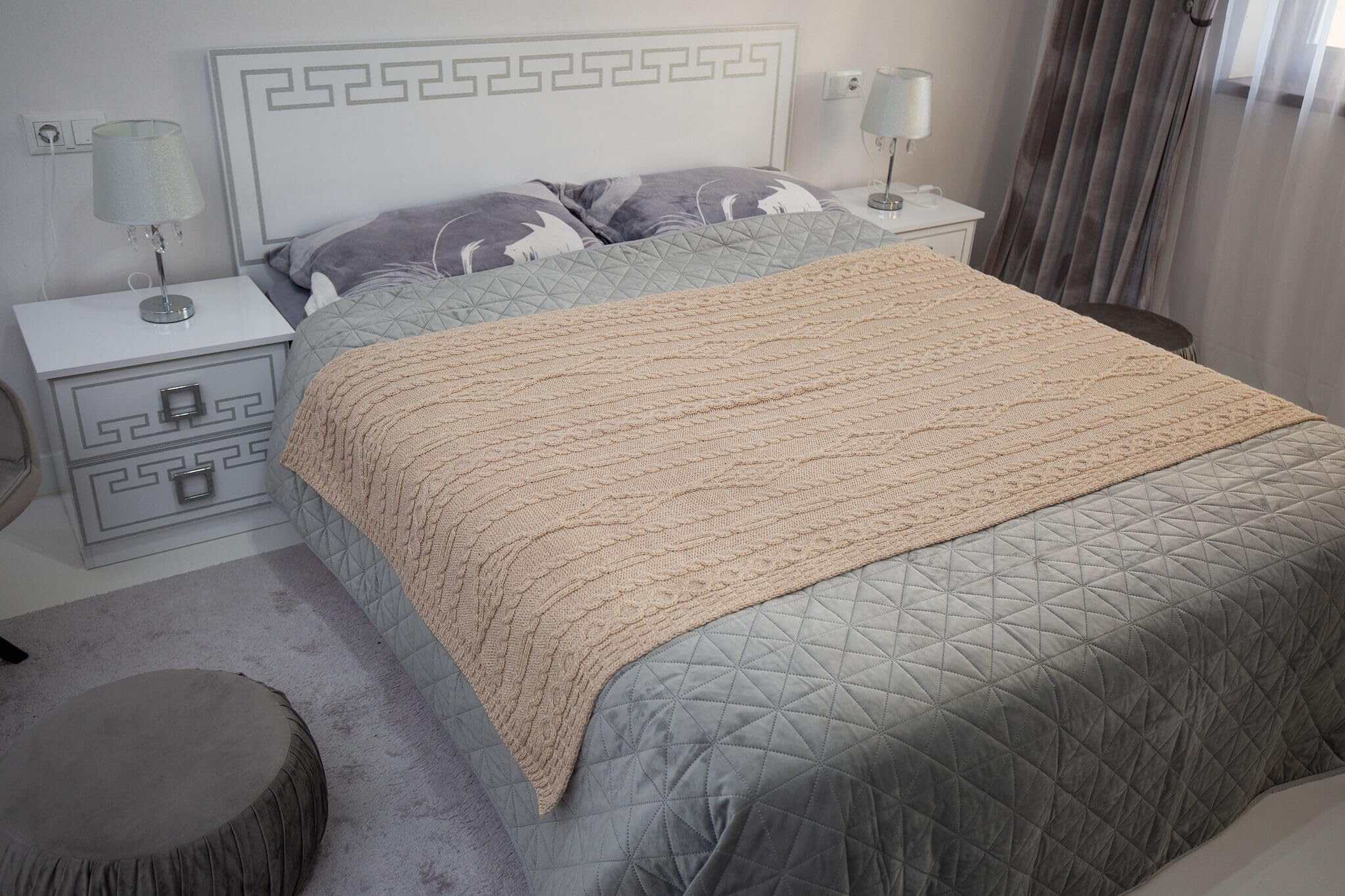 Manta de Punto de Cable de Pescador ARAN ISLE 100% Lana - Imagen 6