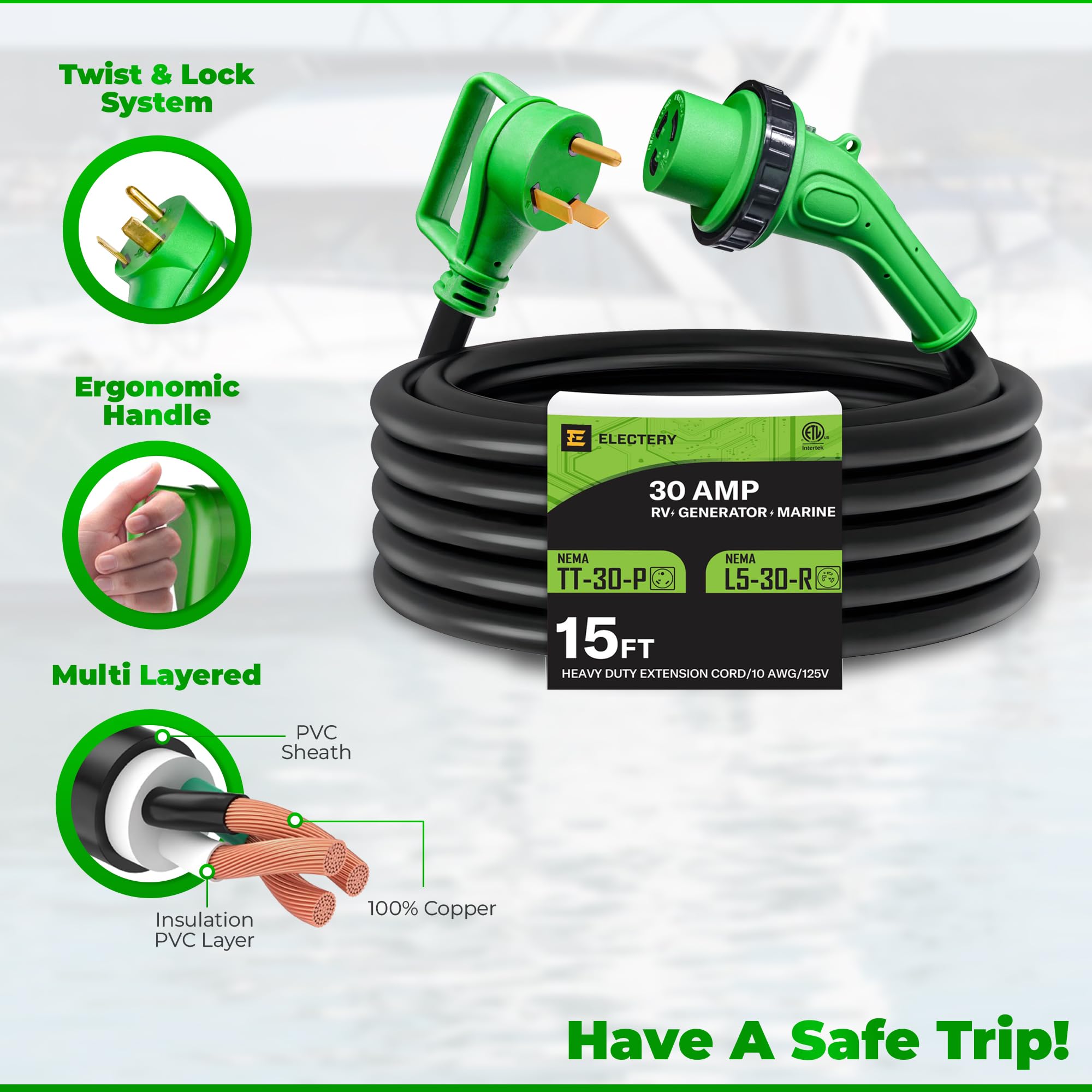 Cable de extensión de corriente de RV de 30 amperios y 15 - Imagen 4