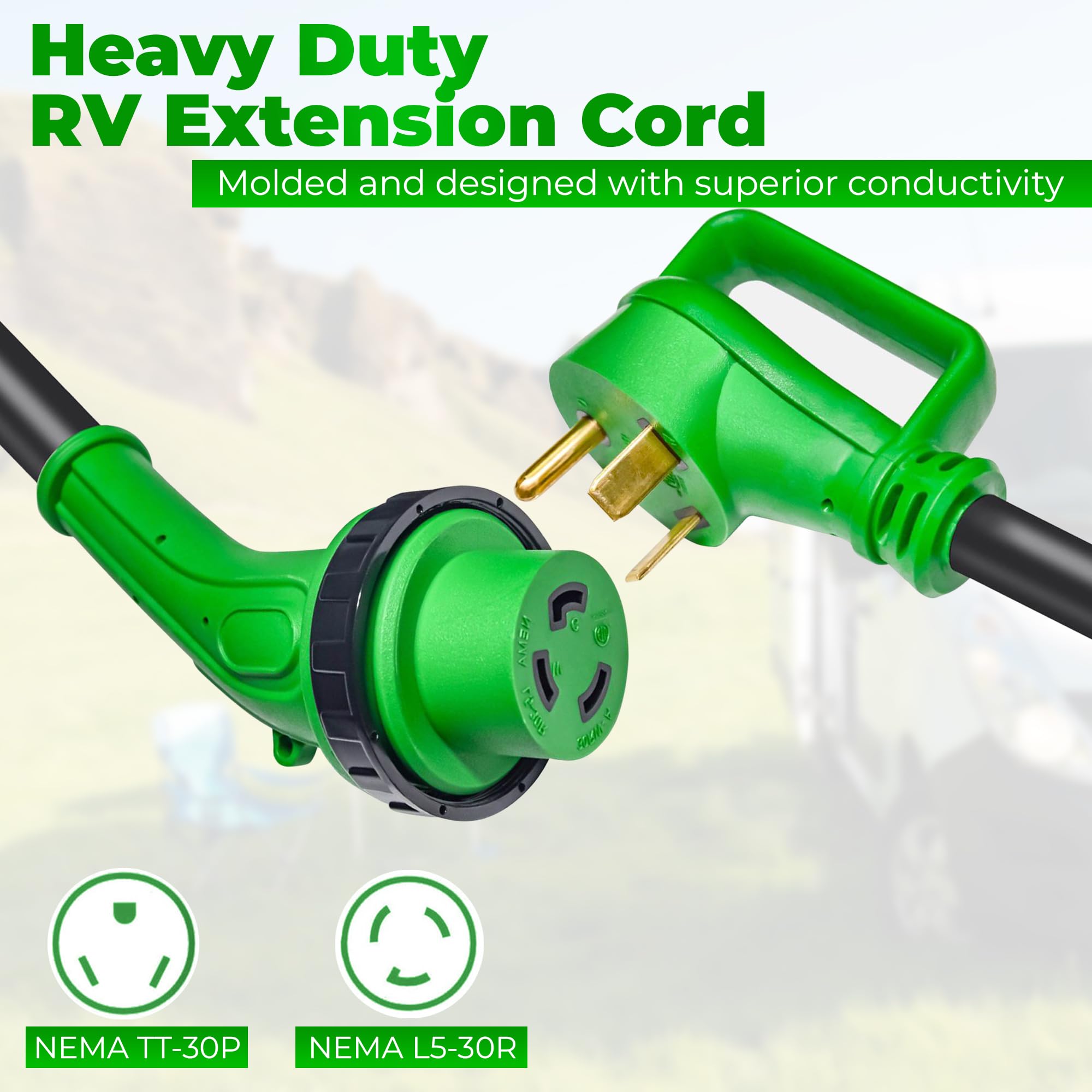 Cable de extensión de corriente de RV de 30 amperios y 15 - Imagen 3