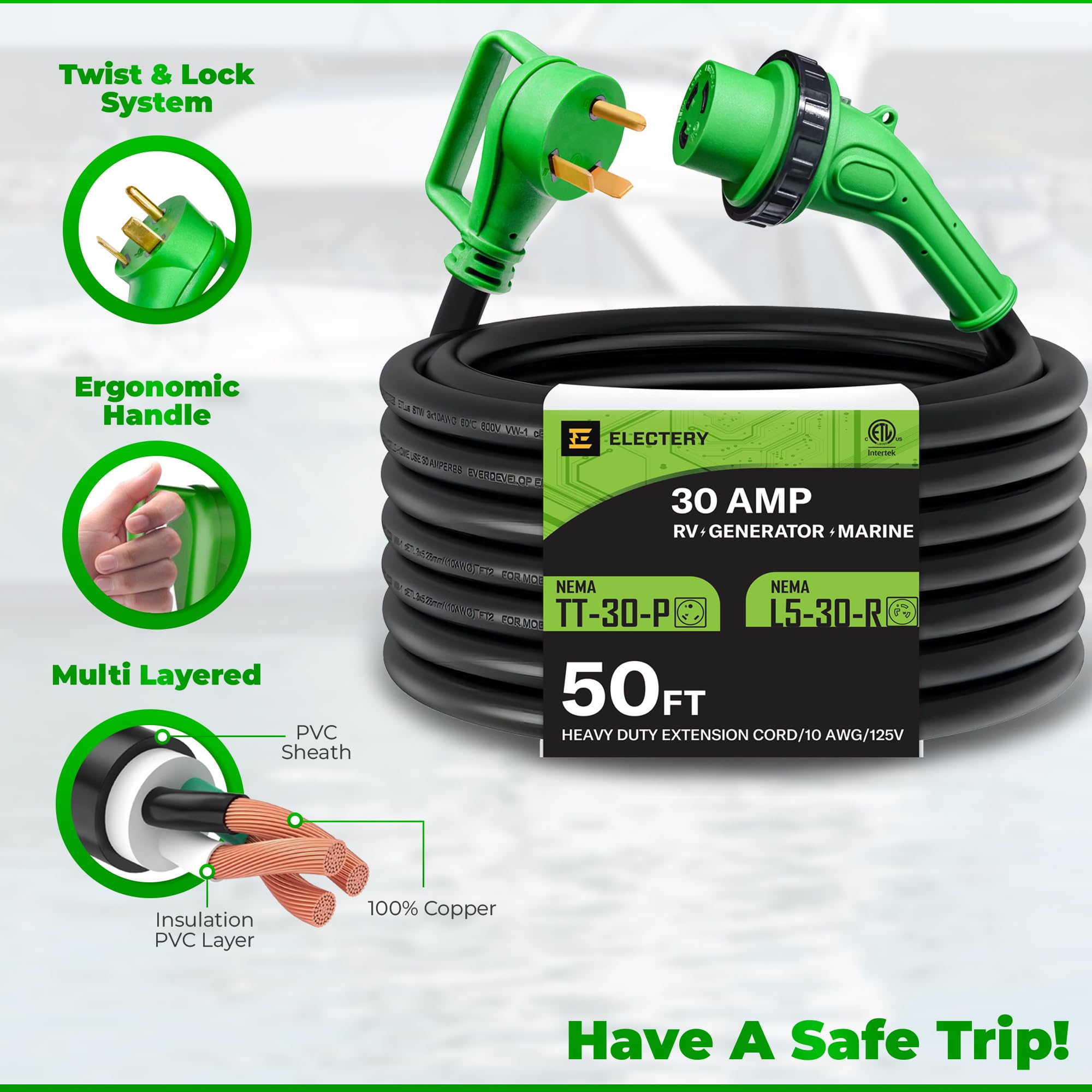 Cable de Extensión de Corriente para RV de 30 Amperios y 50 - Imagen 4