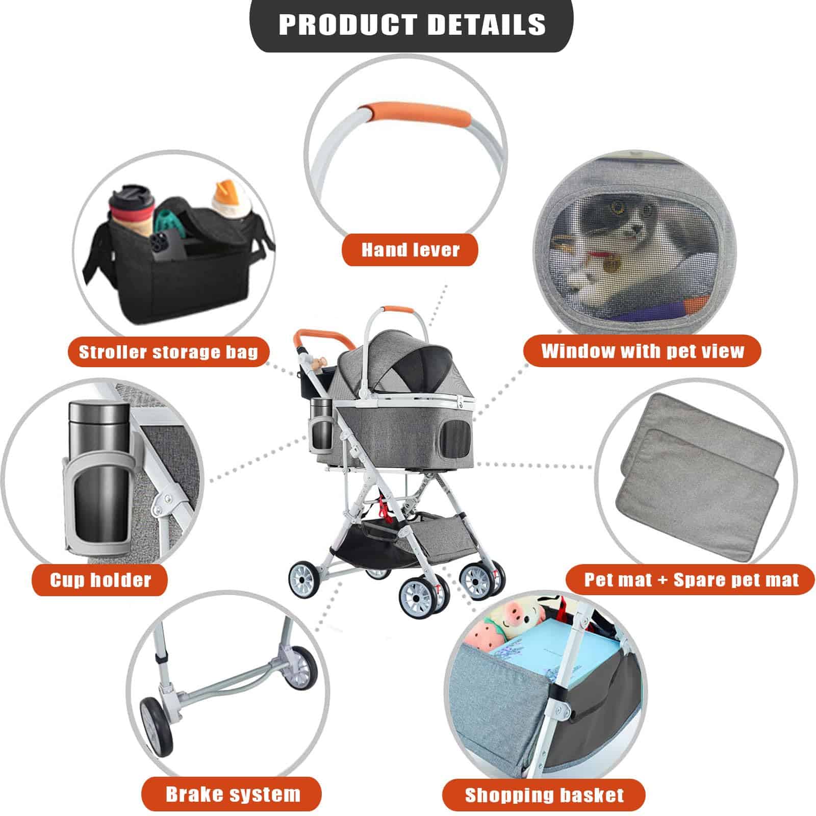 Carriola para Mascotas, Carriola para Perros, 3 en 1 - Imagen 7