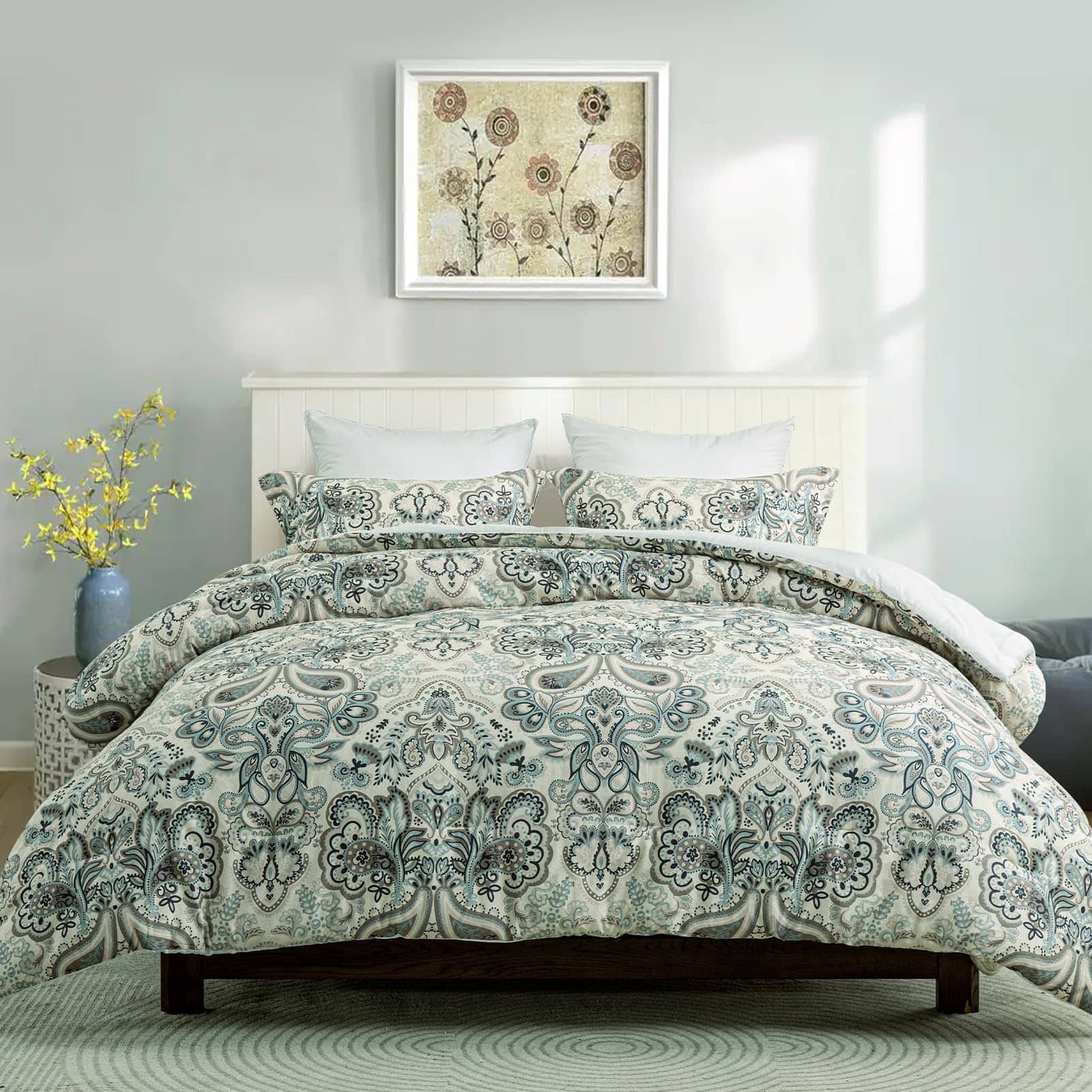 Set de Edredón King SahSahCasa, Juego de Edredón Damasco