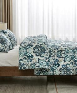 Juego de Edredón Queen Finlonte Damask, -Azul Marino/Taupe