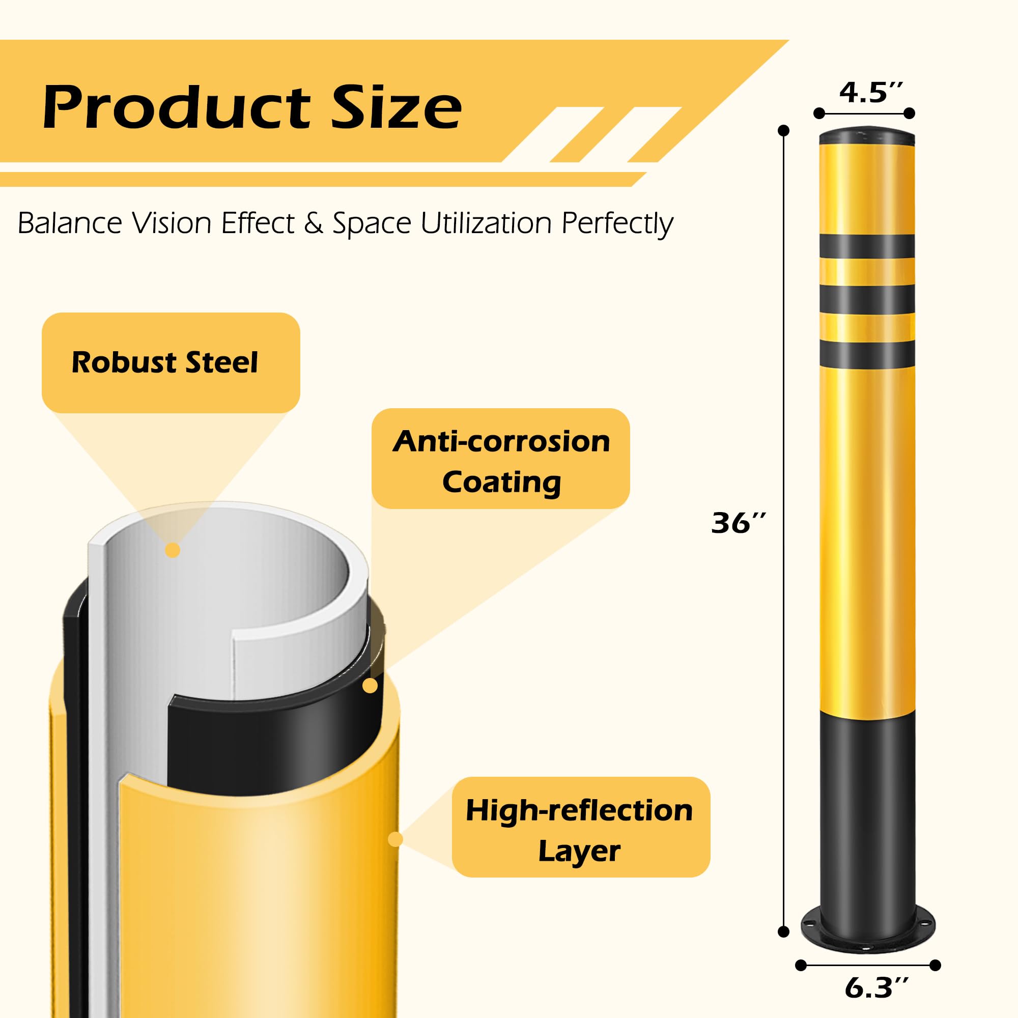 Poste de bolardo de seguridad KoreTech 4 pcs / 2 pcs, - Imagen 4