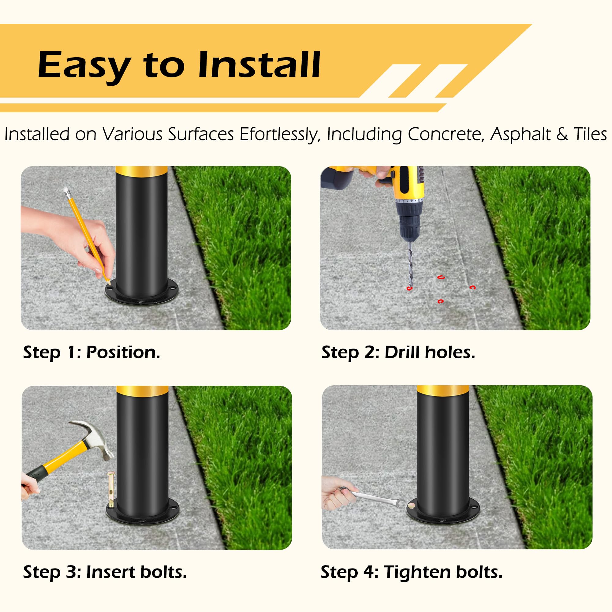 Poste de bolardo de seguridad KoreTech 4 pcs / 2 pcs, - Imagen 6