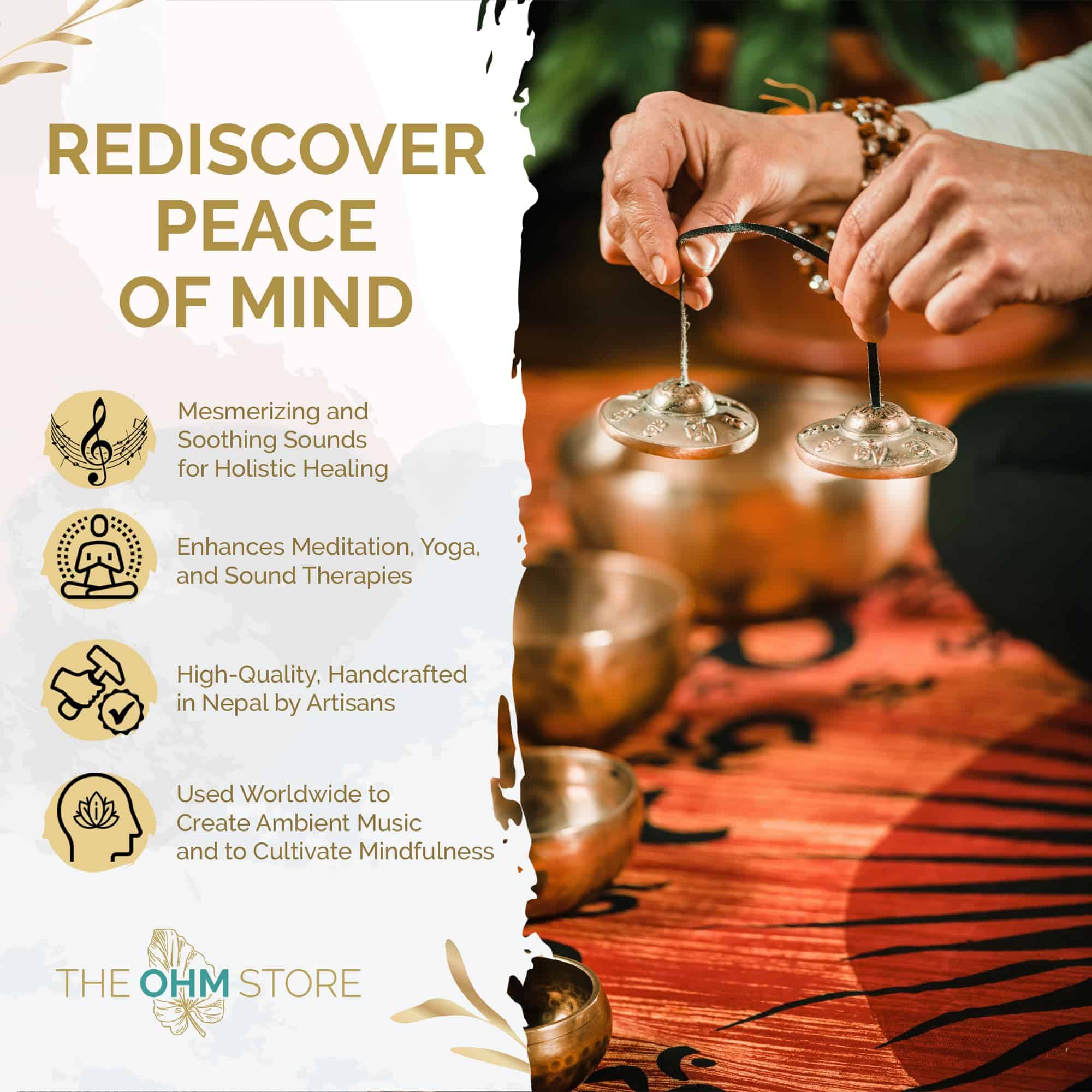 Campanas tibetanas Ohm Store Mantra Tingsha con estuche - Imagen 3