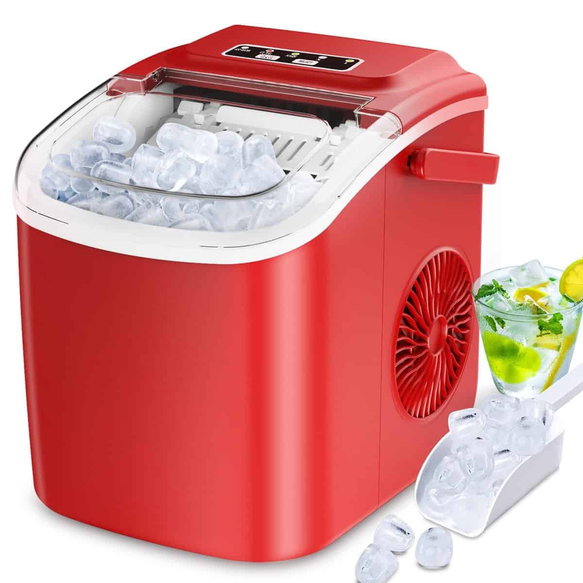 Máquina de Hielo para Encimera, Máquina de -Rojo con Asa