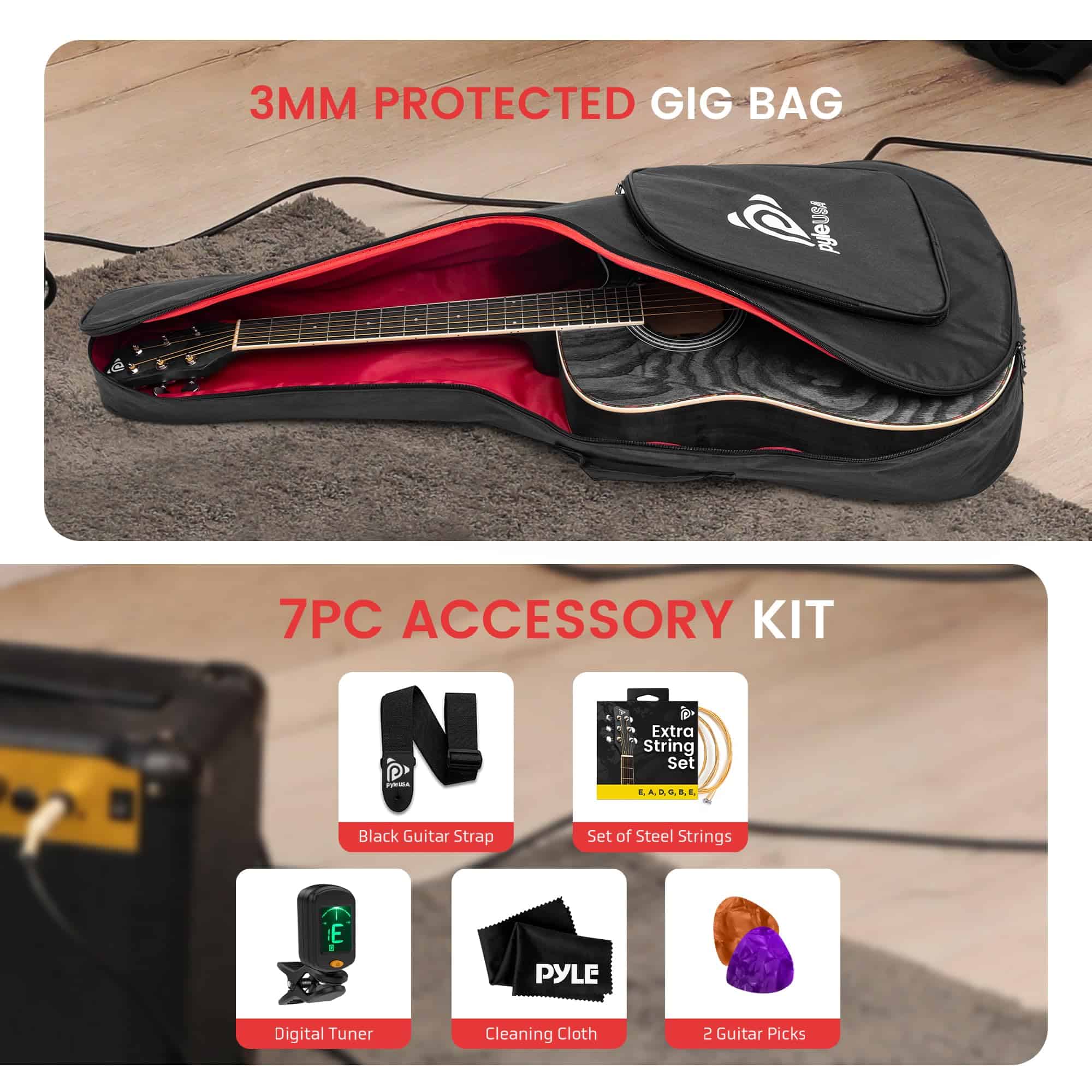 Kit de Guitarra Acústica Pyle Steel String, Tamaño Completo - Imagen 5