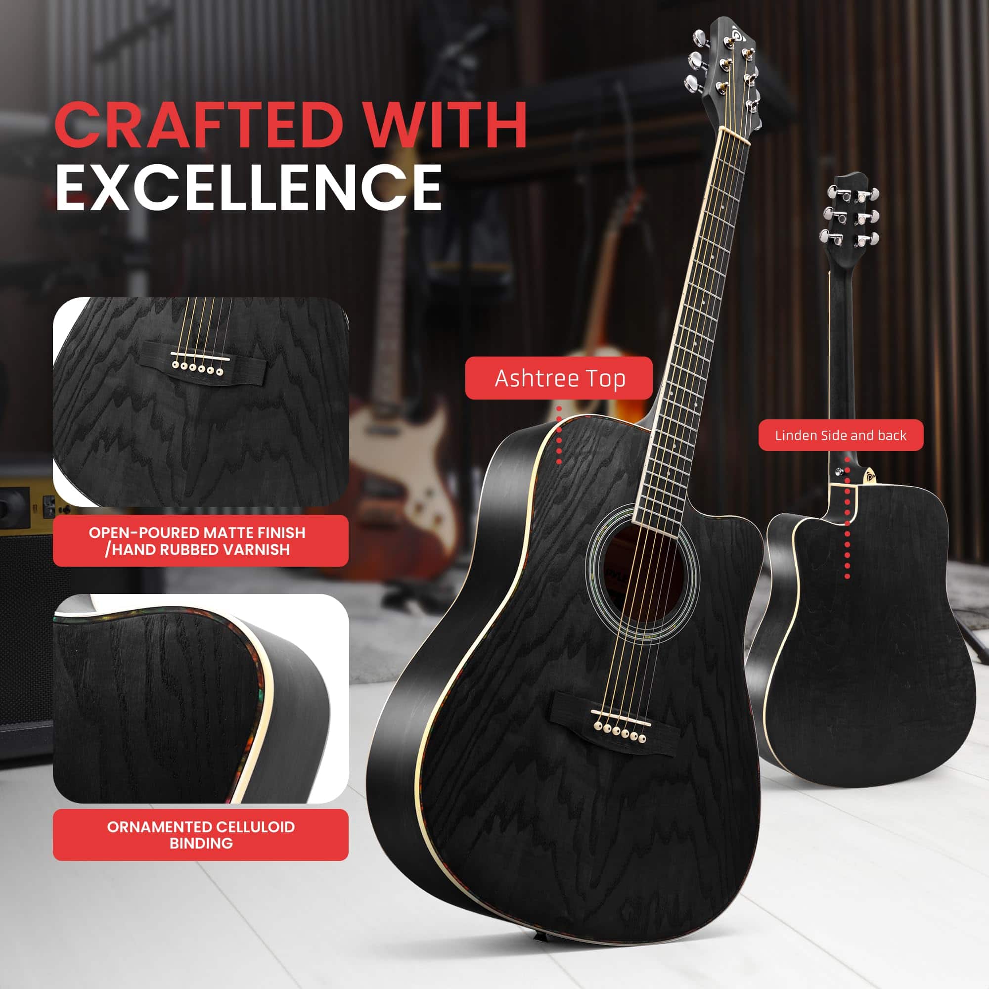 Kit de Guitarra Acústica Pyle Steel String, Tamaño Completo - Imagen 3