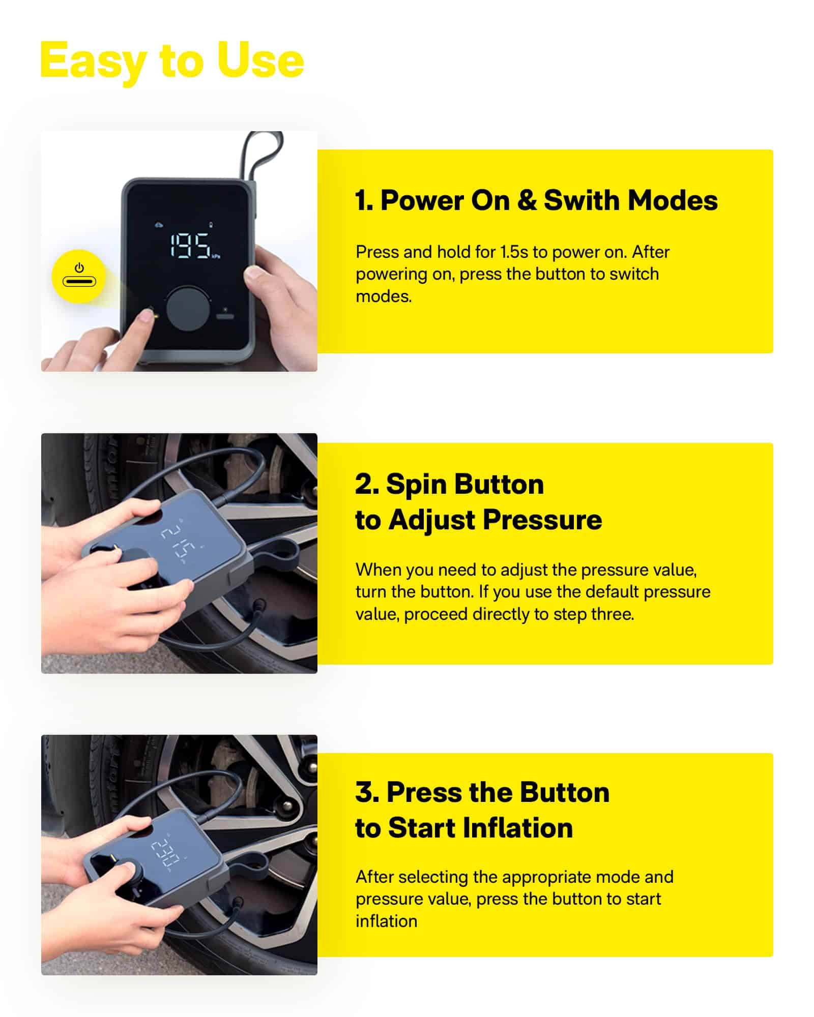 Inflador de Neumáticos Portátil HOTO, Bomba de Aire - Imagen 7