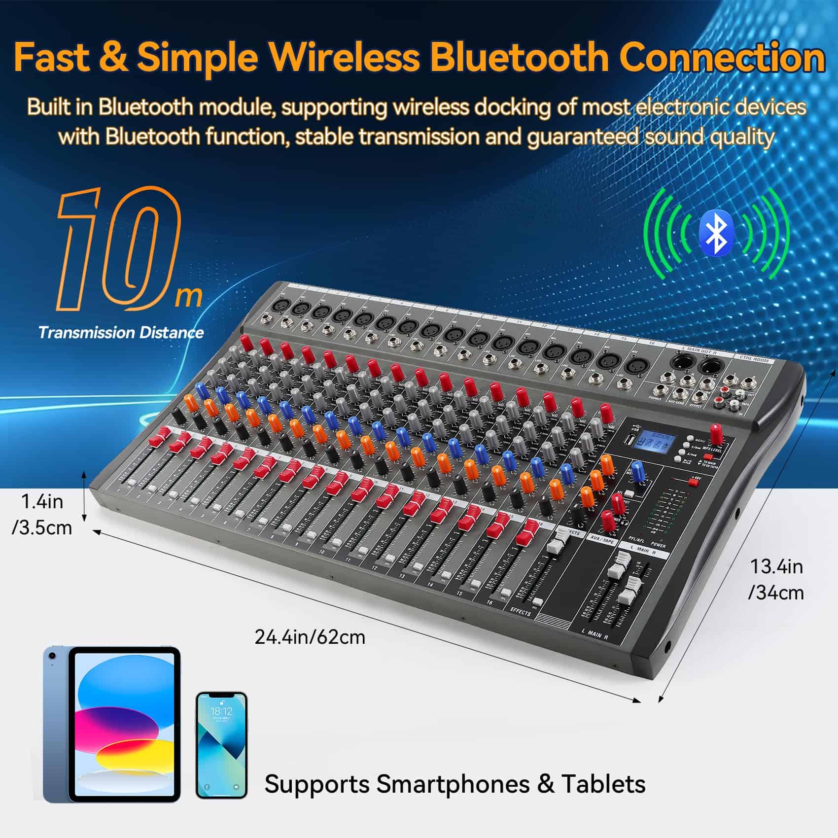 Mezcladora de Audio de 16 Canales, Consola con Bluetooth - Imagen 5