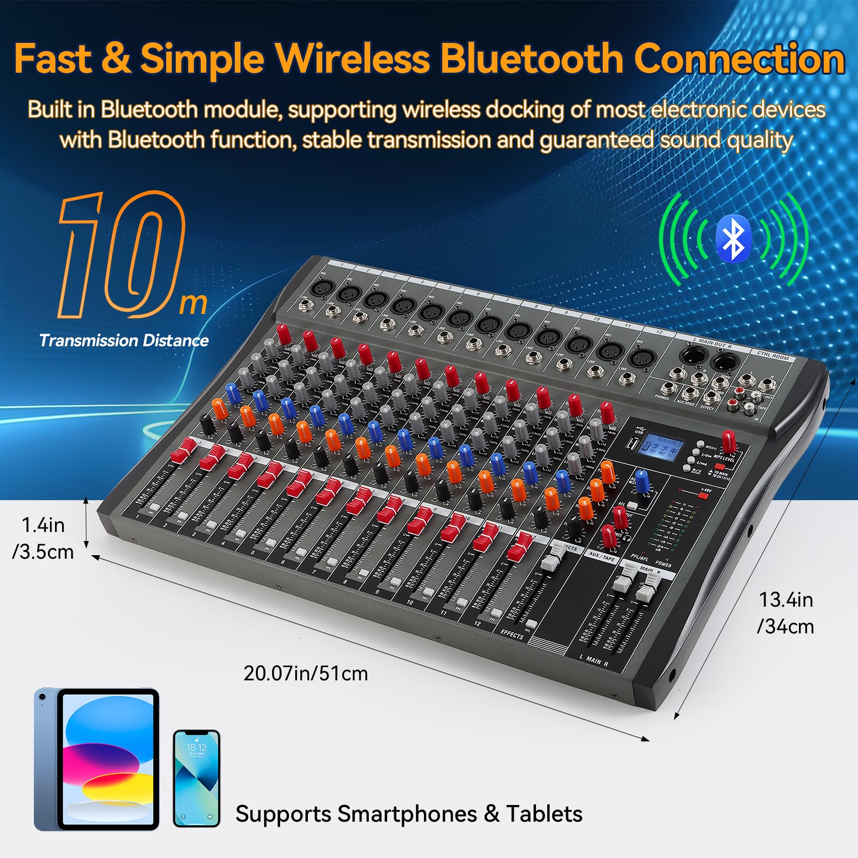 Mesa Mezcladora de Audio de 12 Canales, Consola con - Imagen 5