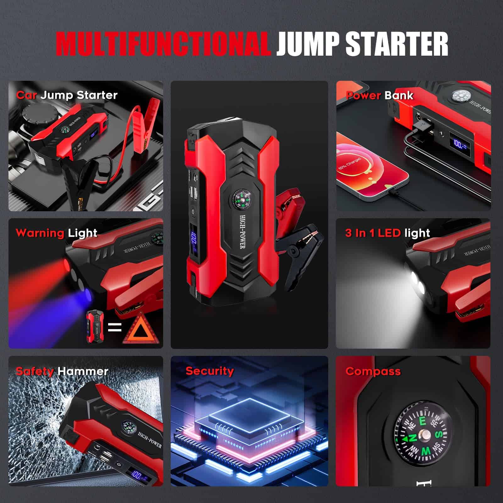 Arrancador de Coche, Cargador de Batería para Coche de - Imagen 3