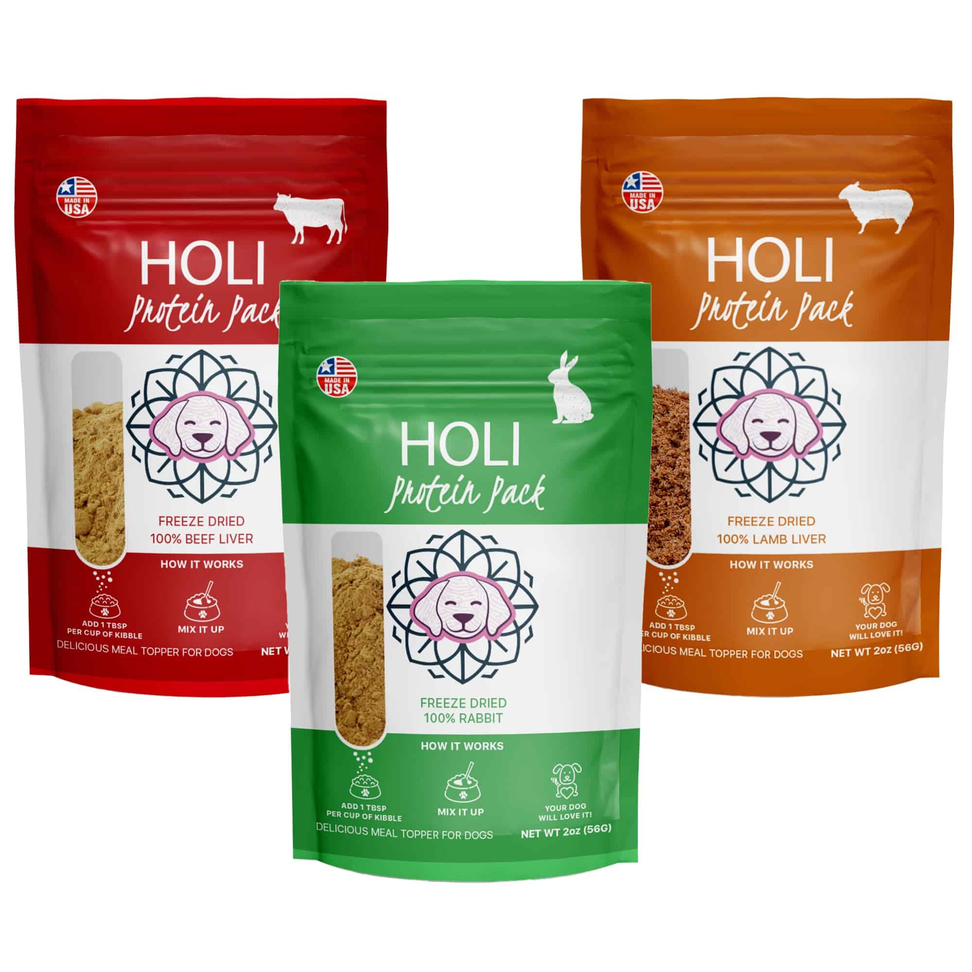 HOLI Freeze Dried Dog Food Topper - 3 Pack 2oz/Bolsa