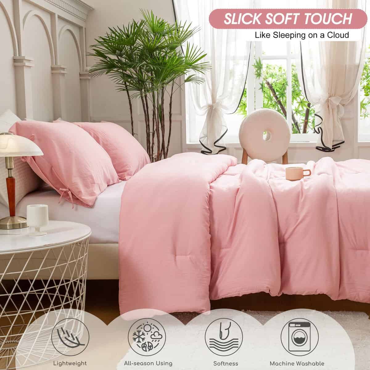 Juego de Edredón Bohopopm de Color Rosado Claro para Cama - Imagen 5