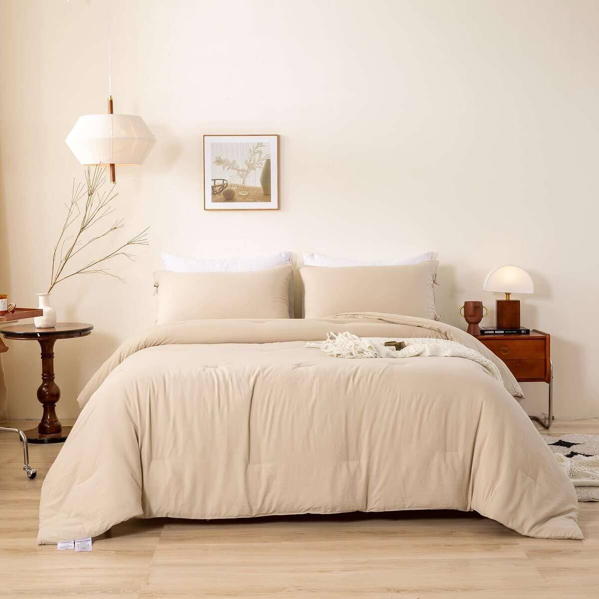 Juego de Edredón Ultra-Suave Color Beige Queen - Acogedor y - Imagen 3