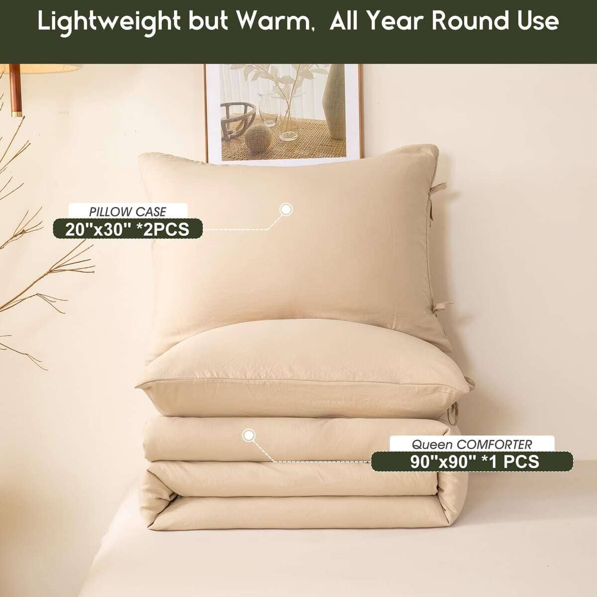 Juego de Edredón Ultra-Suave Color Beige Queen - Acogedor y - Imagen 7