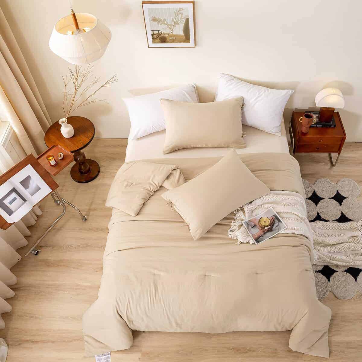 Juego de Edredón Ultra-Suave Color Beige Queen - Acogedor y - Imagen 8