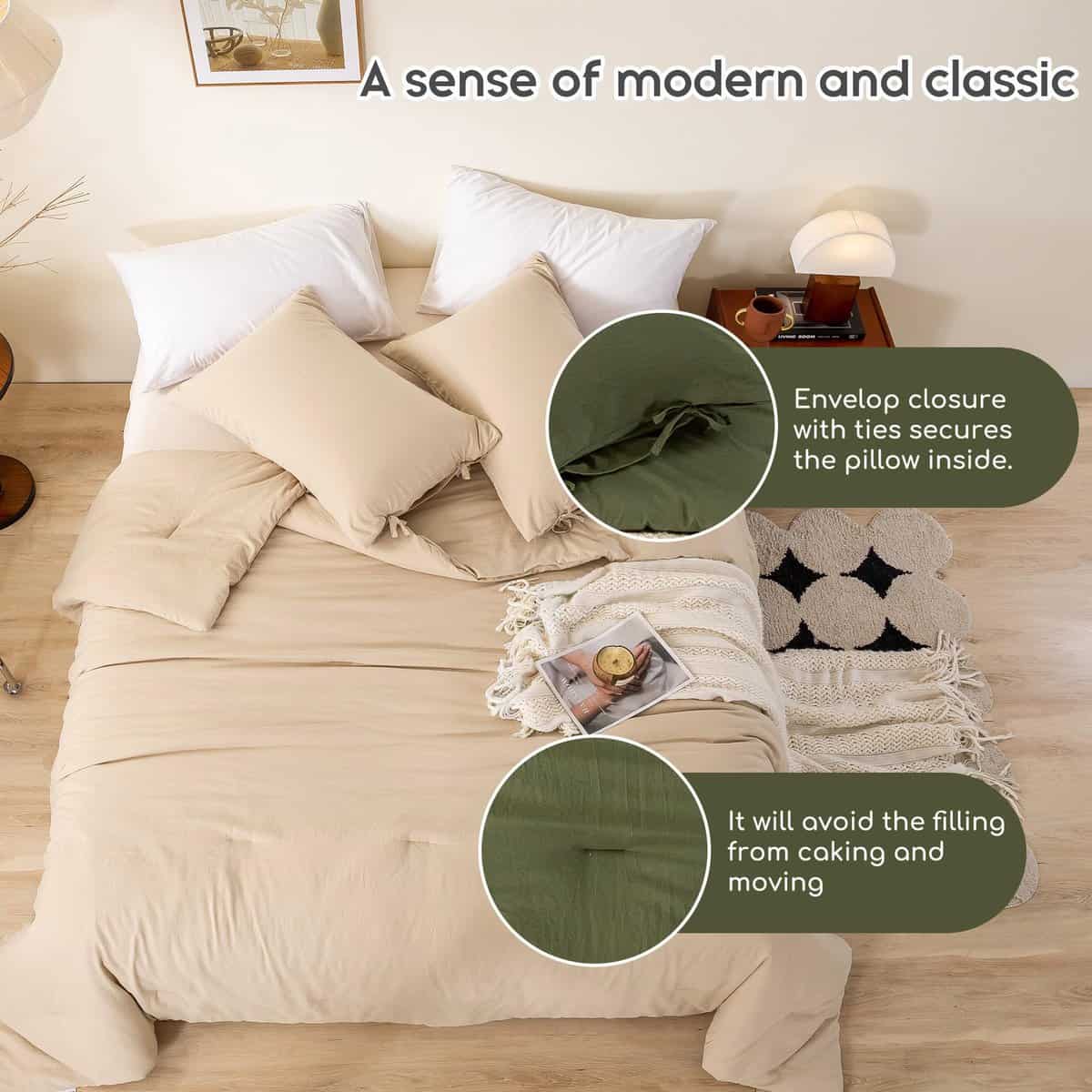 Juego de Edredón Ultra-Suave Color Beige Queen - Acogedor y - Imagen 4