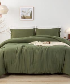 Juego de edredón acogedor BOHOPOPM Softness Solid Olive