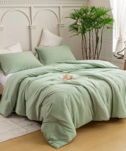 Set de Edredón Ultra-Suave en Color Verde Salvia para Cama