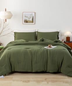 Set de Edredón para Cama Queen Color Verde Oliva Oscuro