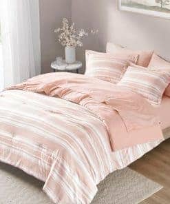 Conjunto de edredón completo Codi rosa y blanco con