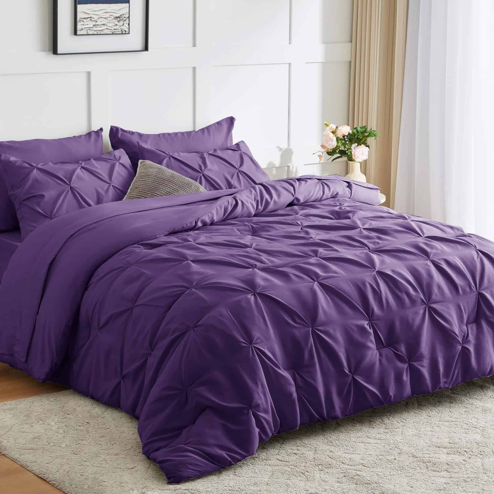 Juego de edredón morado CozyLux para cama matrimonial - 7