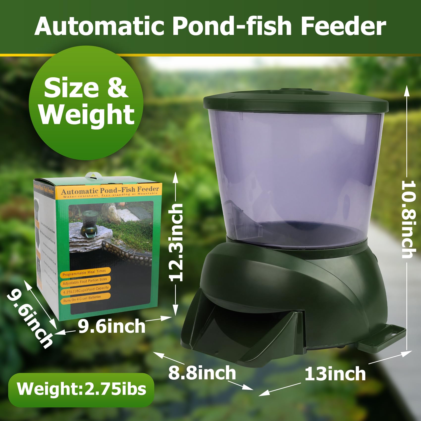 Alimentador Automático para Peces de Estanque(4.5L), - Imagen 7