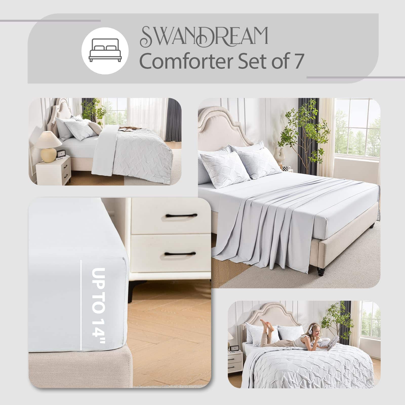 Juego de ropa de cama Swandream King- Lujo Spandex Jacquard - Imagen 7