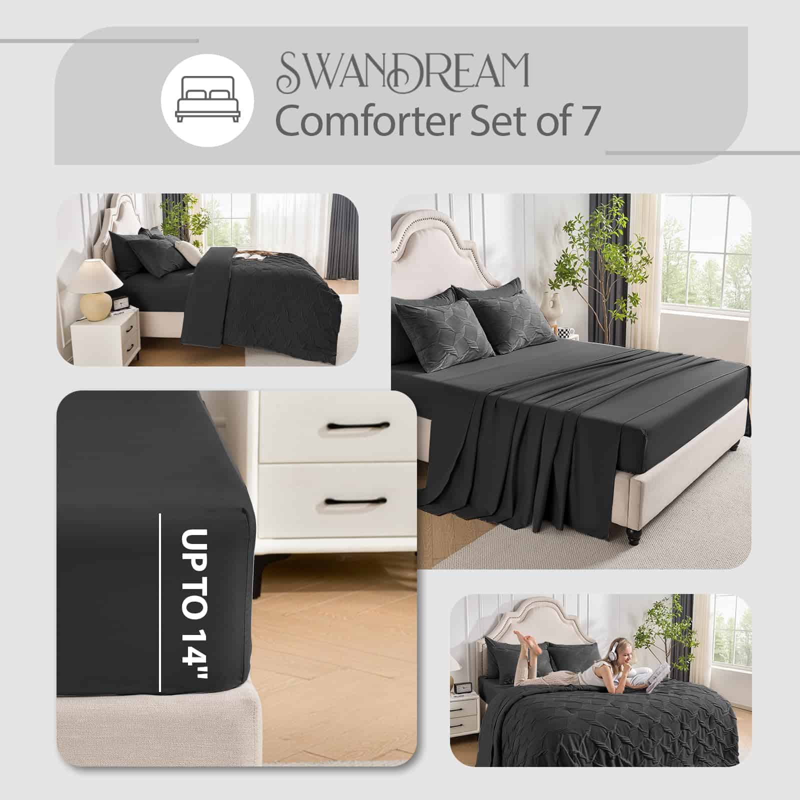 Set de Ropa de Cama King Swandream - Lujo Espandex Jacquard - Imagen 7