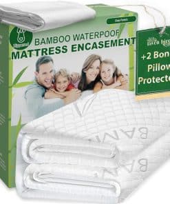 Protector de colchón de bambú con cremallera + 2 -Blanco