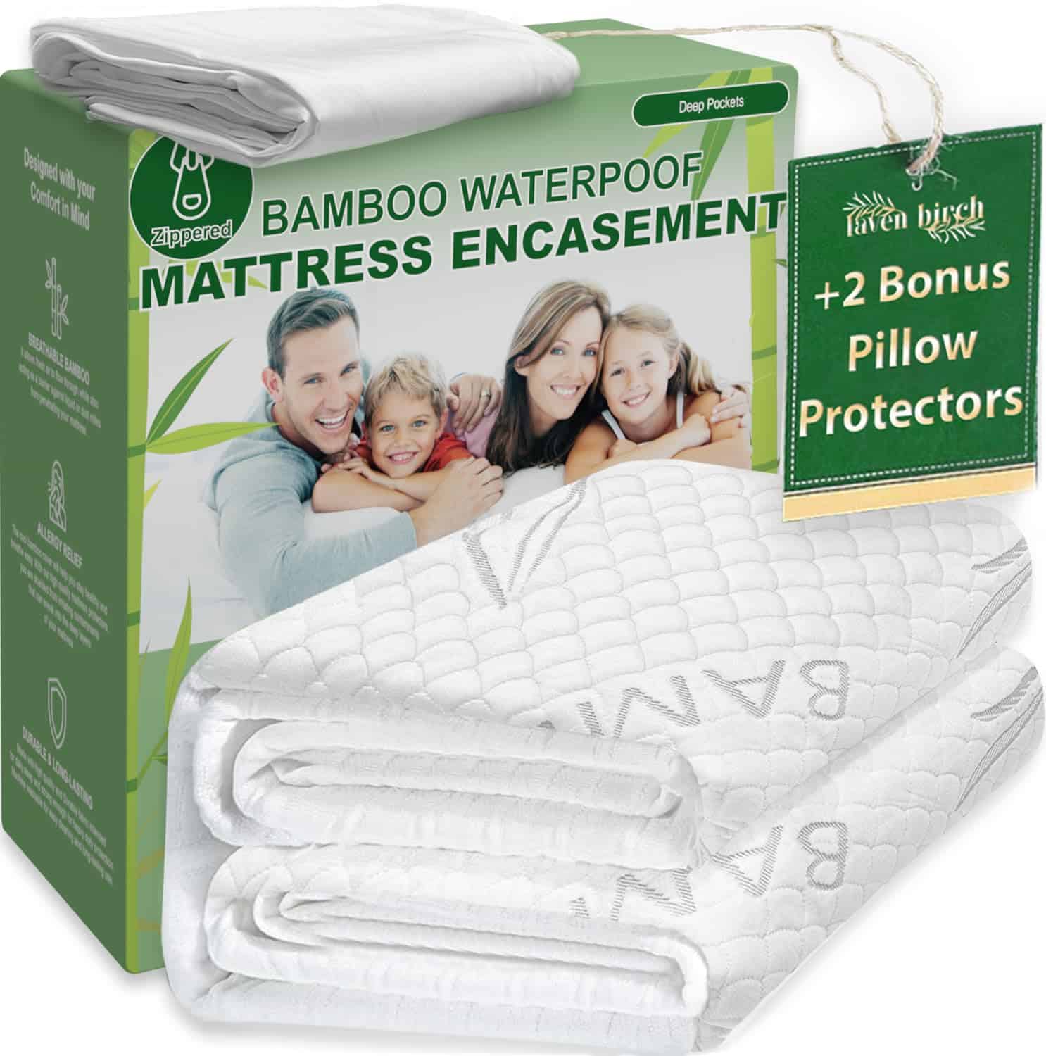 Protector de colchón de bambú con cremallera + 2 -Blanco