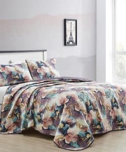 ESCA Juego de Colcha Floral Morada de 3 Piezas, Juego de