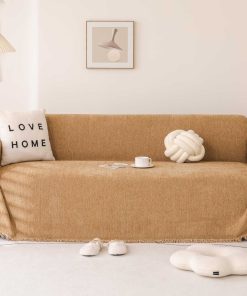 Fundas de sofá de Chenille Suaves Color Caqui con Borlas,