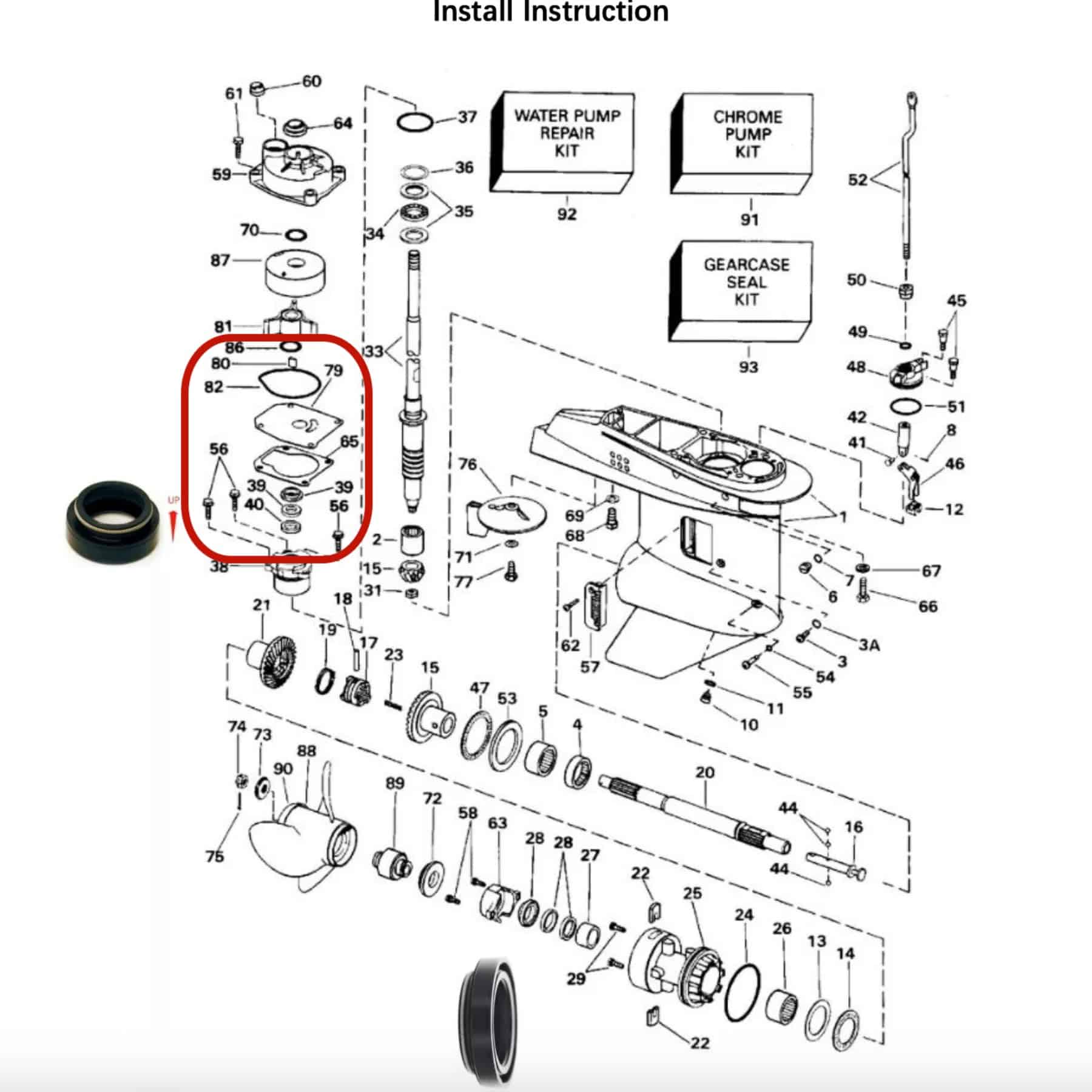 Kit de sello de unidad inferior SeaSierra 433550 para motor - Imagen 4