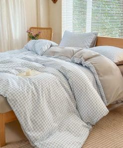 Juego de Funda para Edredón a Cuadros Azul Claro NSNLGSGC