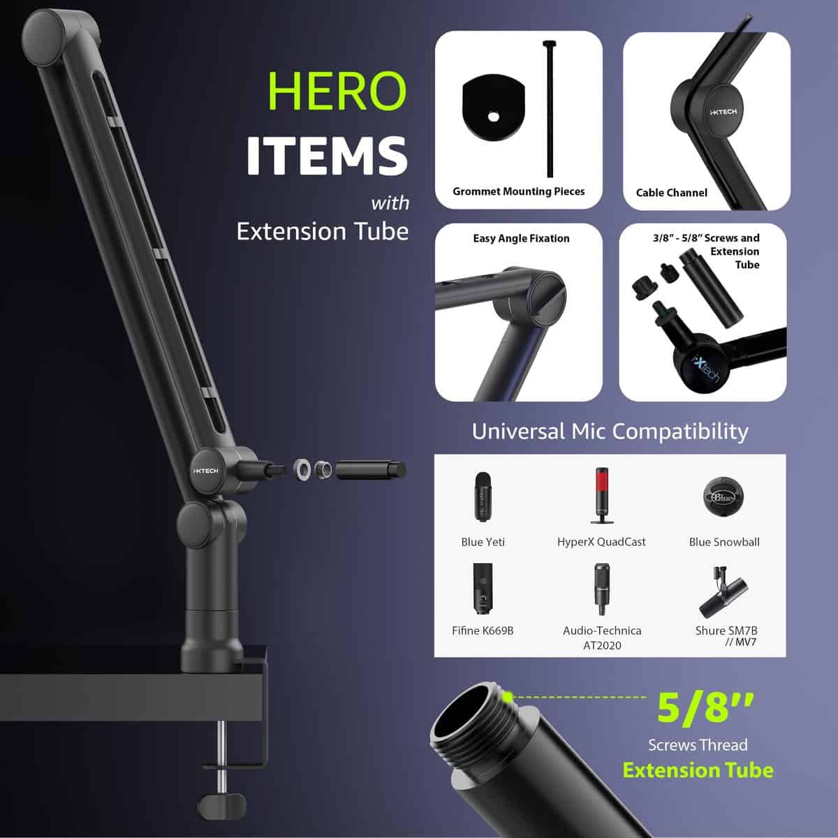 Brazo de Micrófono IXTECH con Tubo de Extensión Soporte - Imagen 8