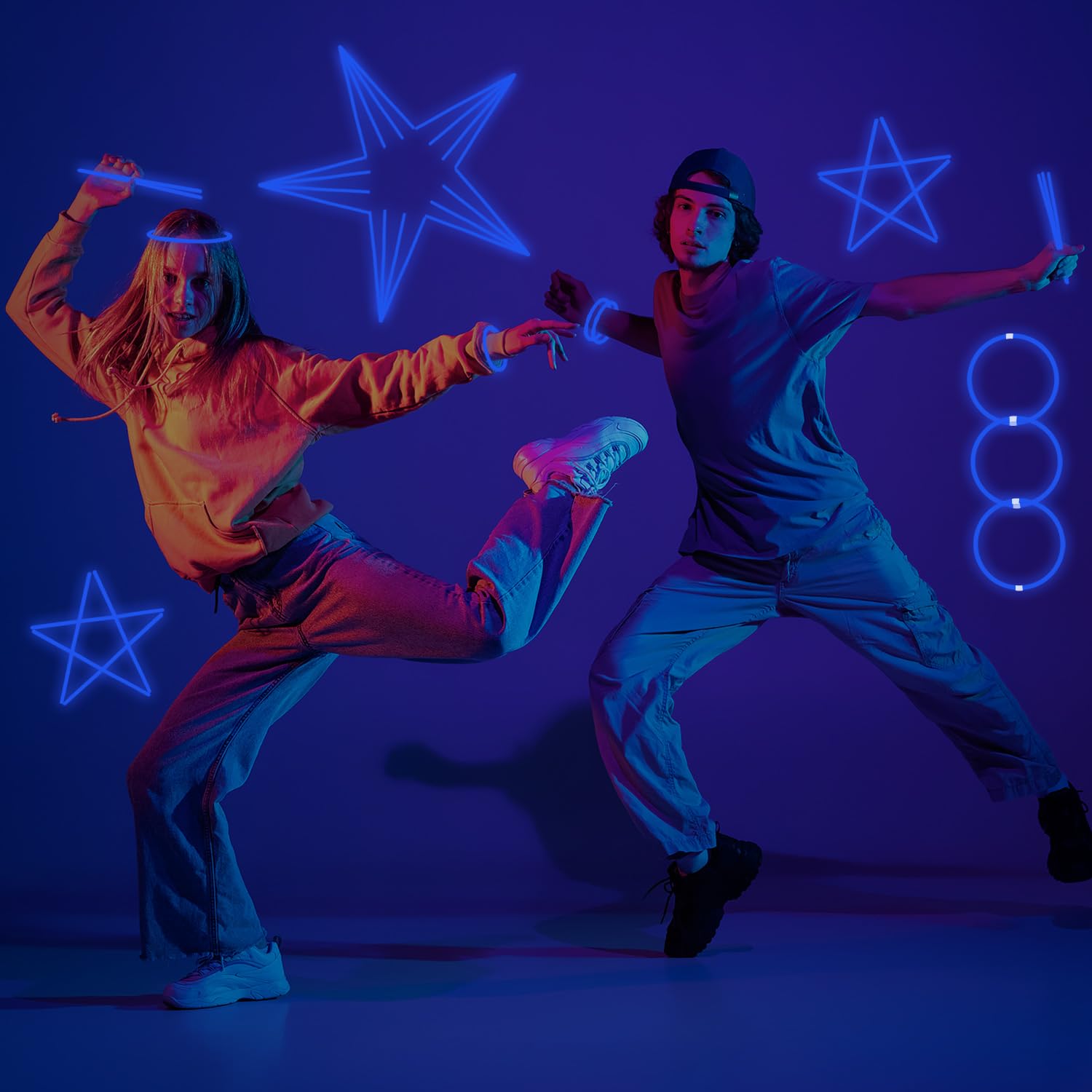 YOFOBU 500 PCS Pulseras y Collares Luminosos Azules 8" Pack - Imagen 5