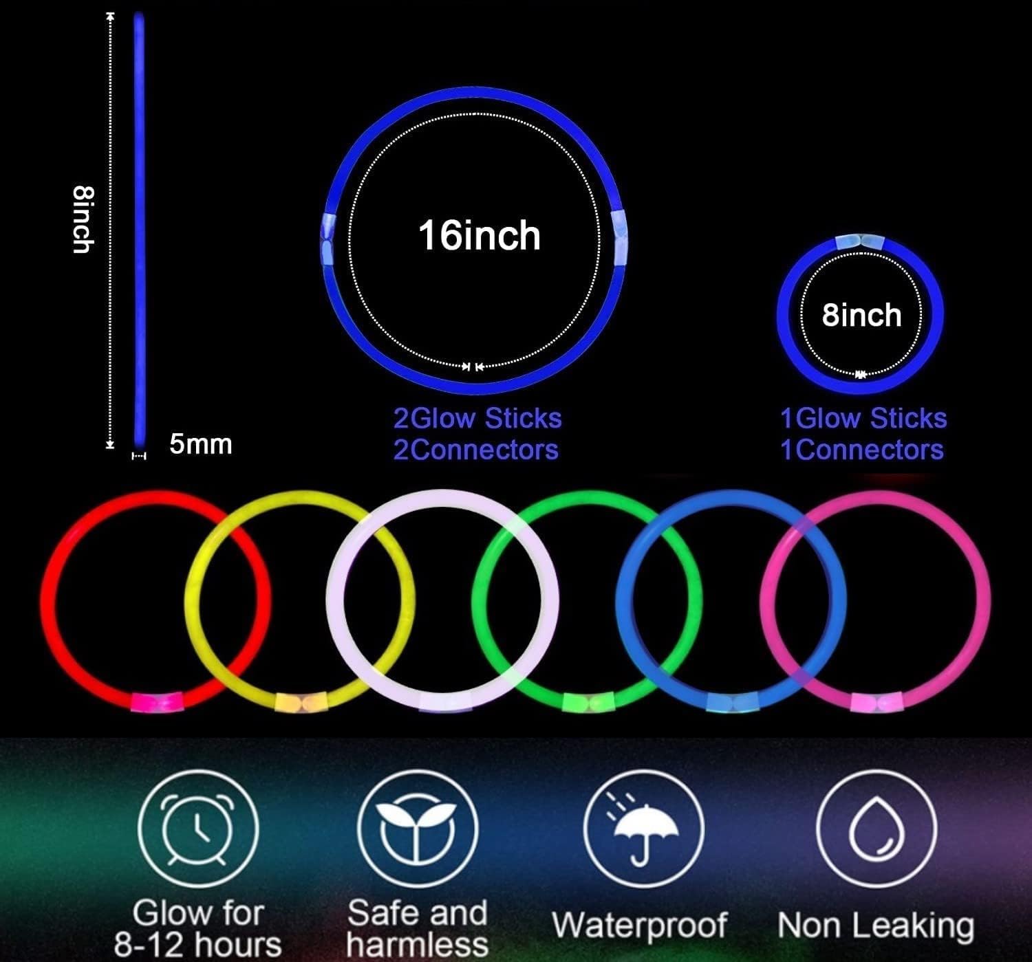 YOFOBU 500 PCS Pulseras y Collares Luminosos Azules 8" Pack - Imagen 3