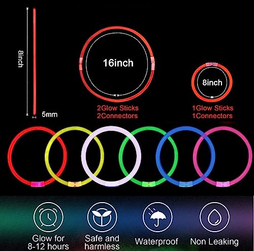YOFOBU 500 PCS Pulseras y Collares Luminosos Rojos 8" - Imagen 3
