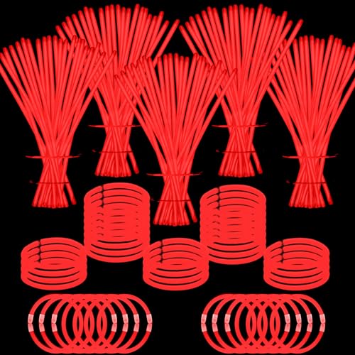 YOFOBU 500 PCS Pulseras y Collares Luminosos Rojos 8"