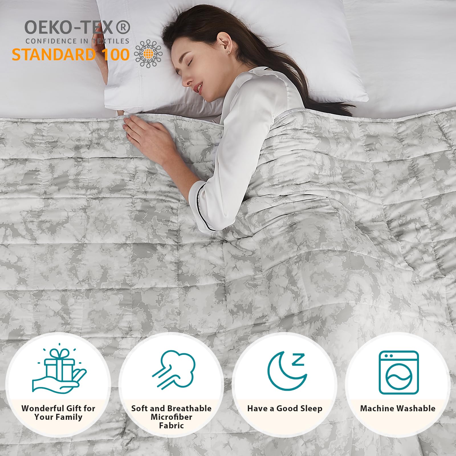 Manta Ponderada L'AGRATY - 48"x72" 20lbs -Gris Blanco Tie Dy - Imagen 7