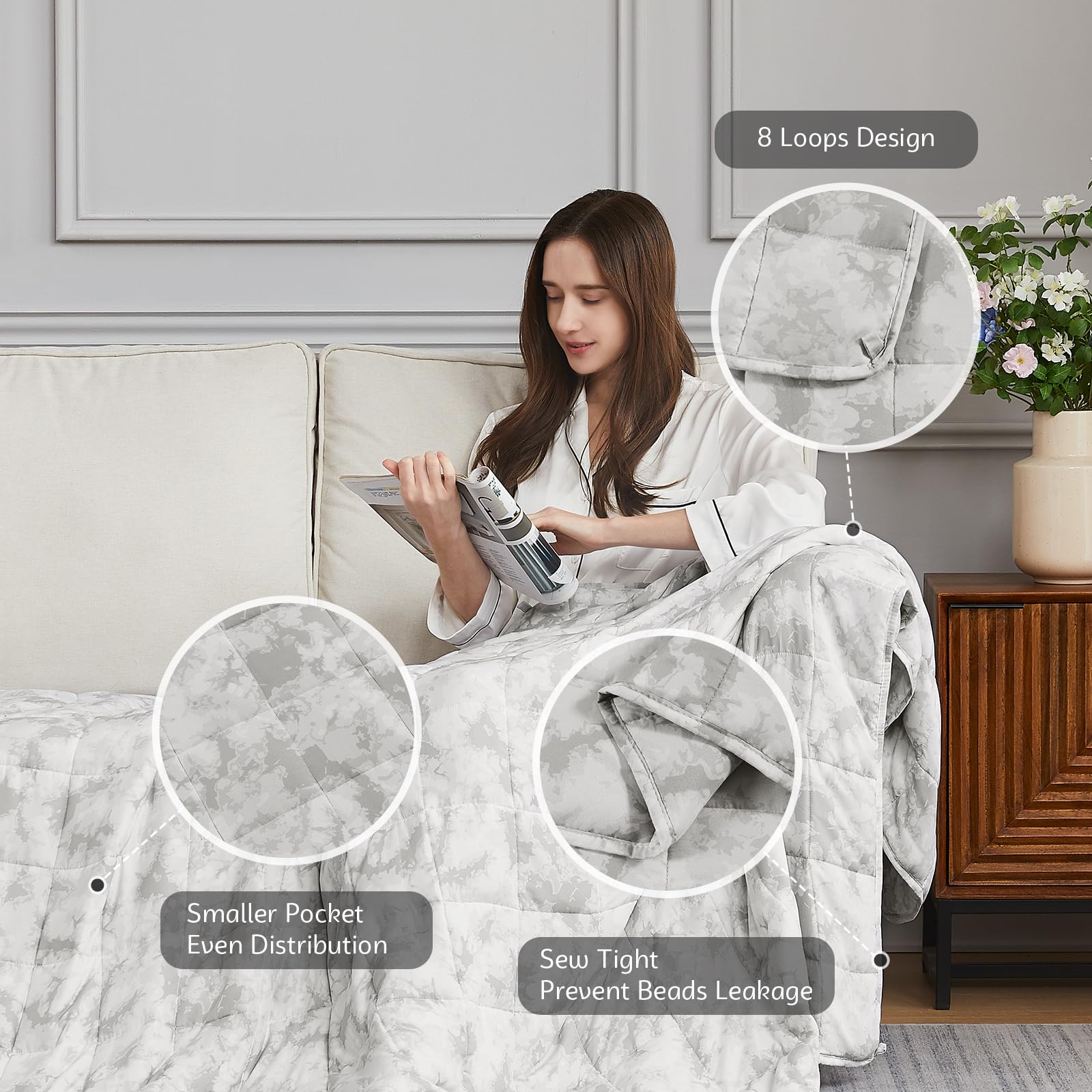 Manta Ponderada L'AGRATY - 48"x72" 20lbs -Gris Blanco Tie Dy - Imagen 5