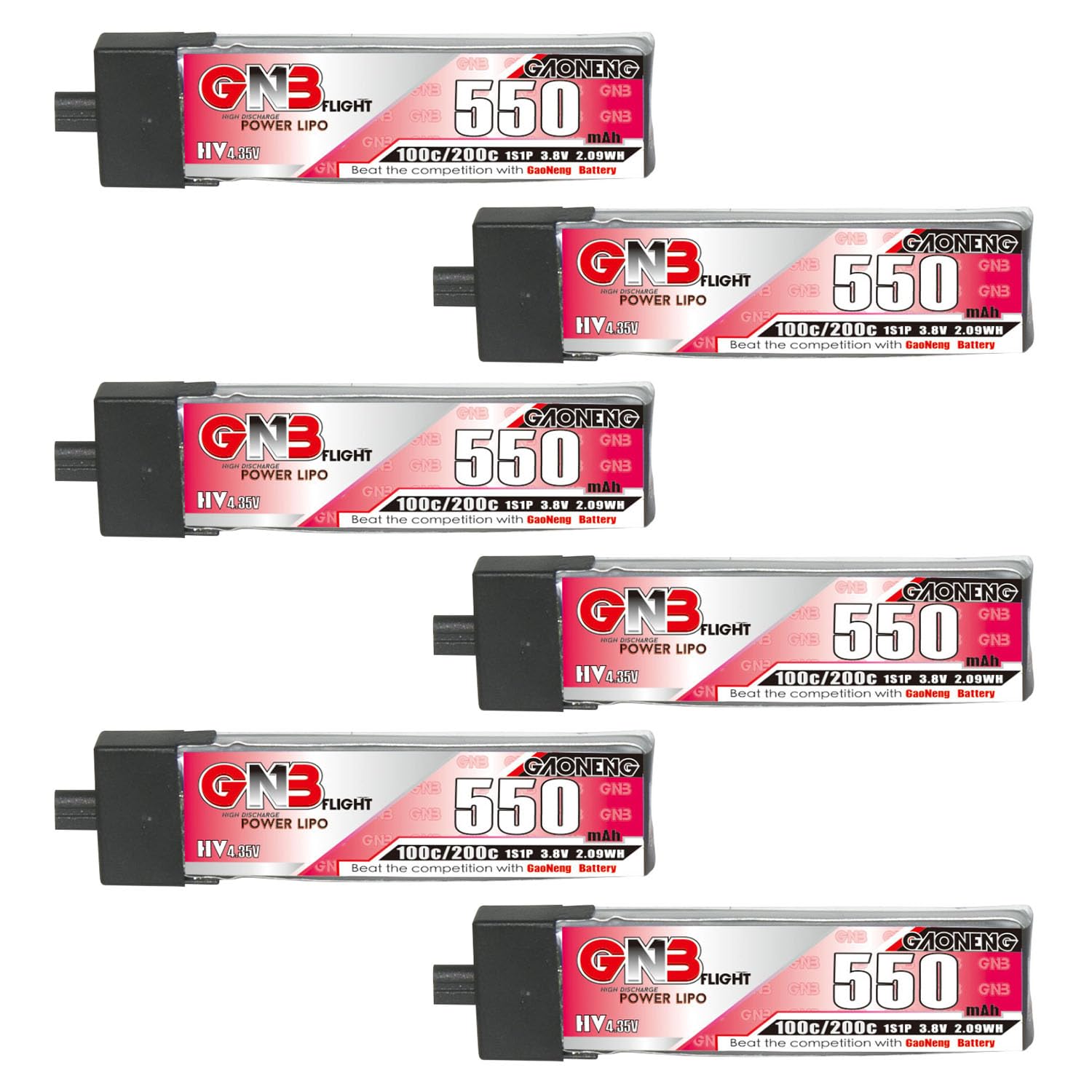 6pcs Batería LiPo 1S HV 3.8V 100C 550mAh de GAONENG con