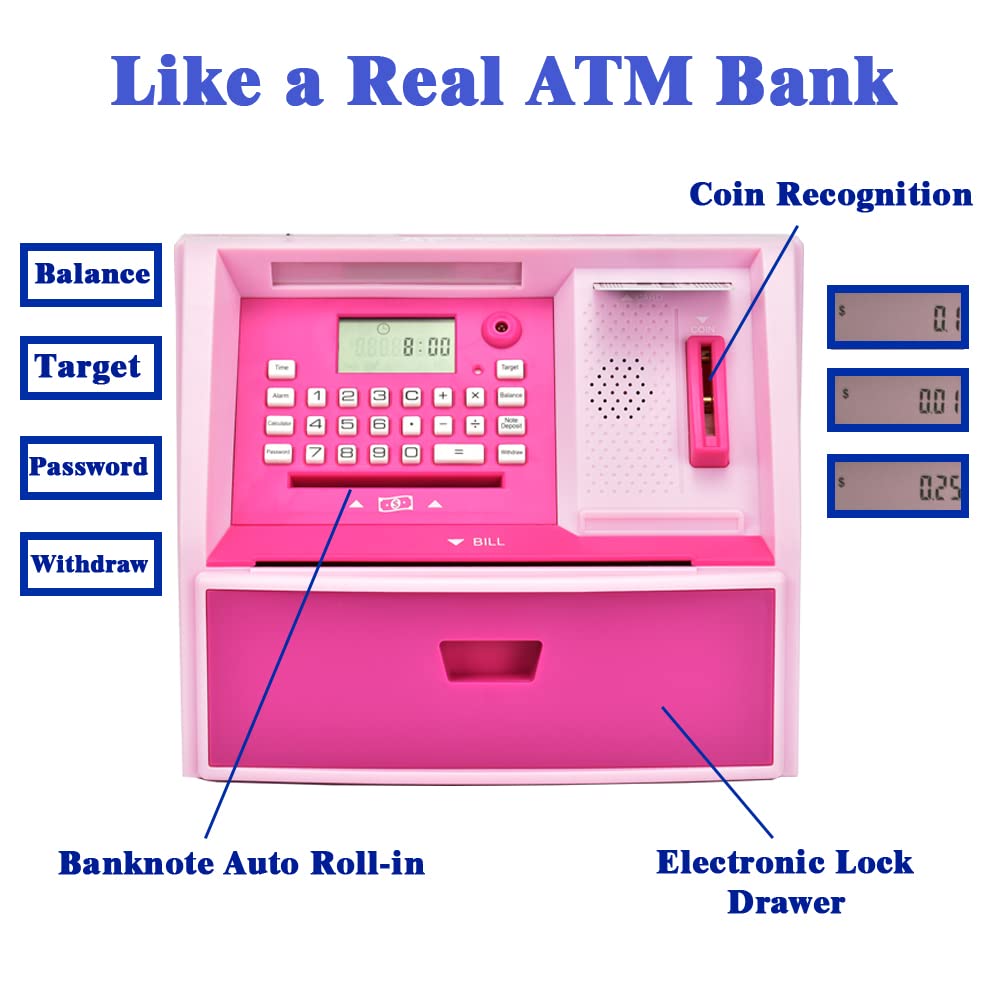 ATMBnk Alcancía Interactiva de Cajero -Rosado/Rosado - Imagen 5